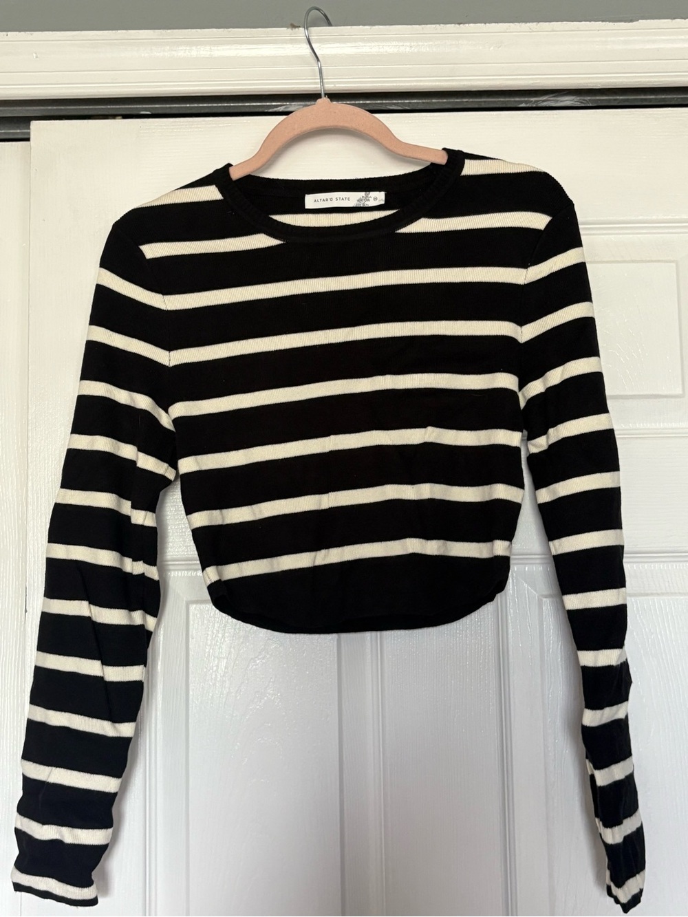 Altar'd State Black & White Striped Long-Sleeve Crop Top